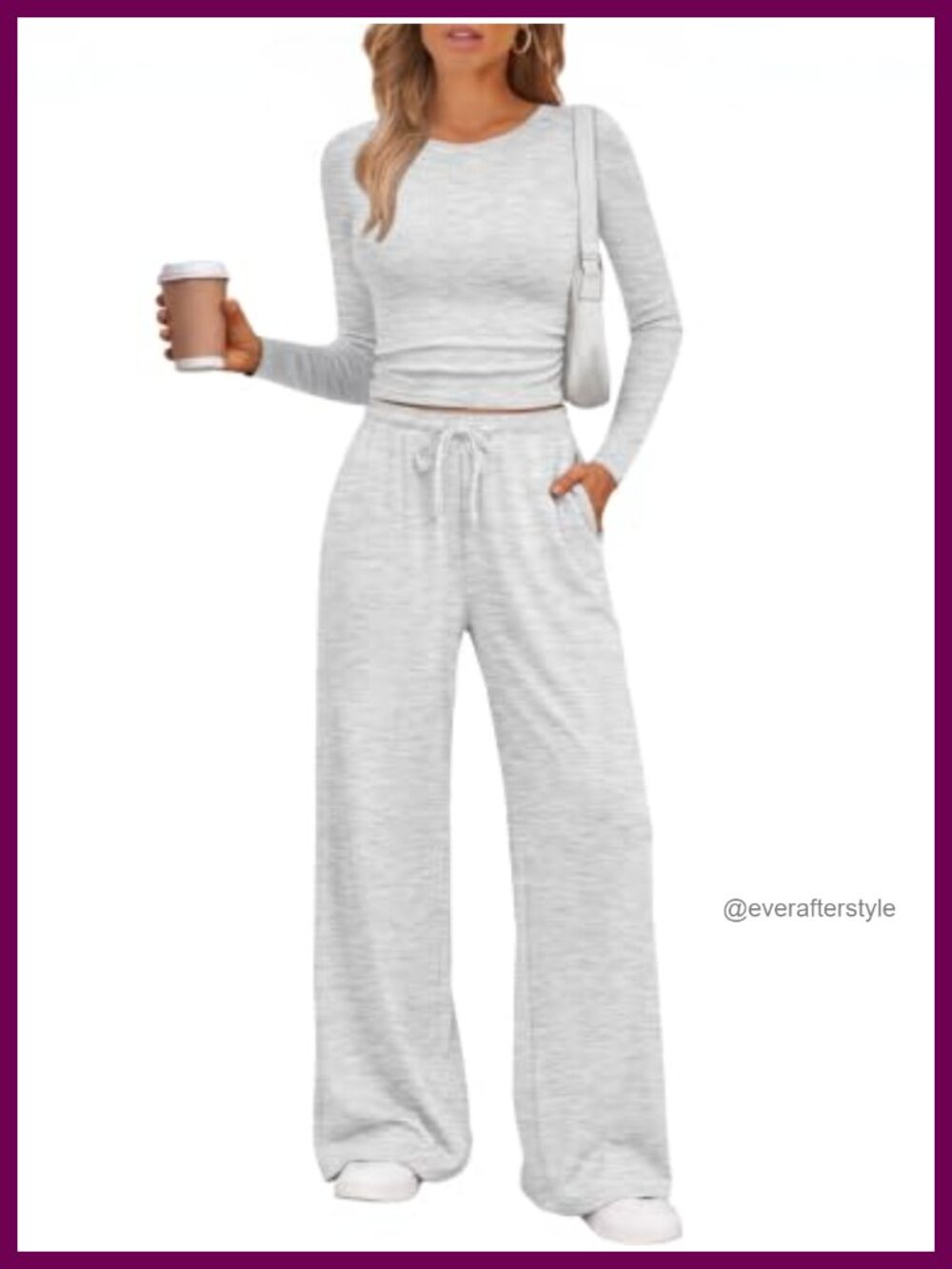 2 Piece Lounge Set Long Sleeve Top Wide Leg Pants Sweatsuit